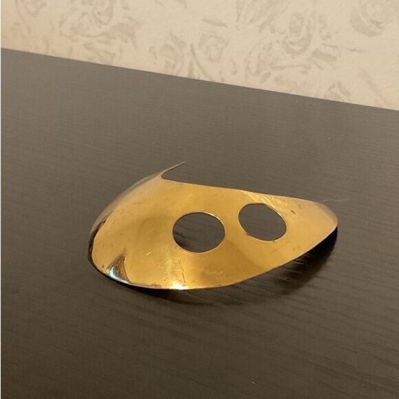 Vintage Brass Crescent Moon Brooch Pin With Dual Cut-Out Design - Picture 1 of 5